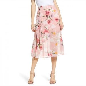 Leith pink floral chiffon midi skirt